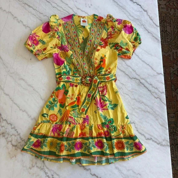 NWT Farm Rio Delicate Fruit Garden Yellow Minidress Small - Picture 5 of 12